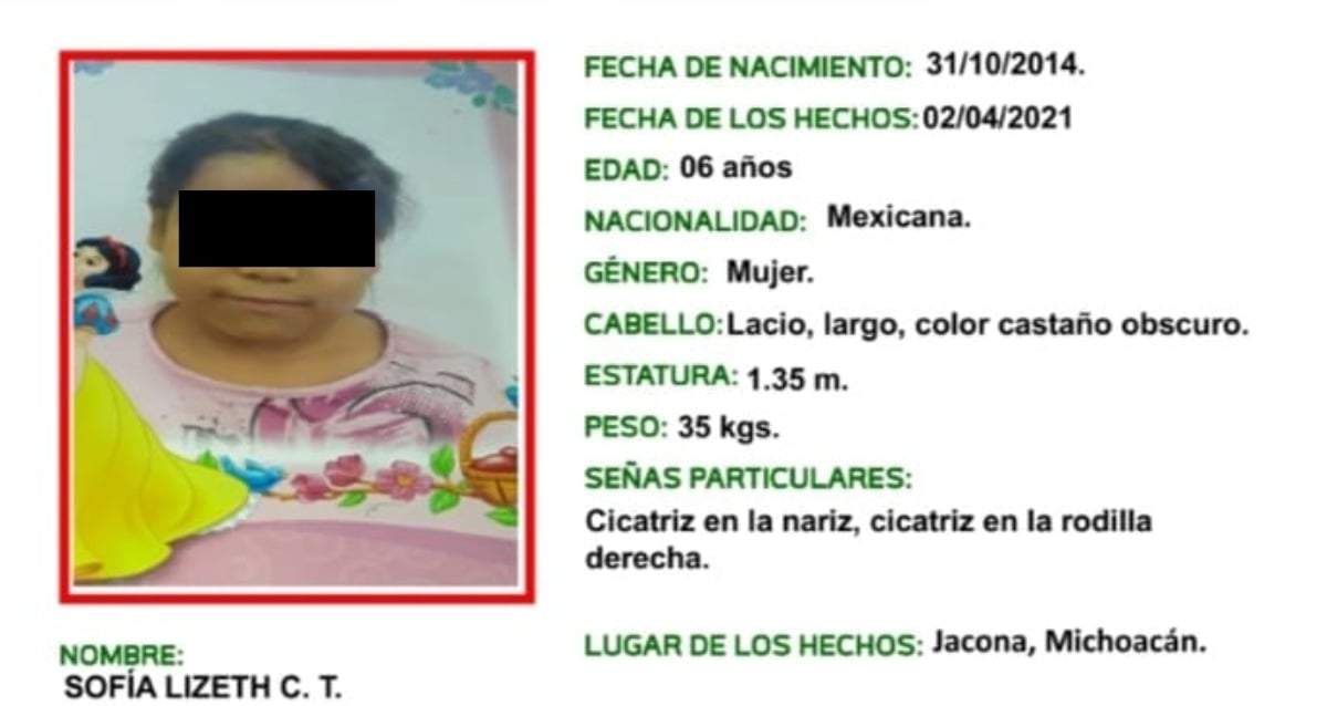 La niña Sofía, hallada sin vida en Jacona