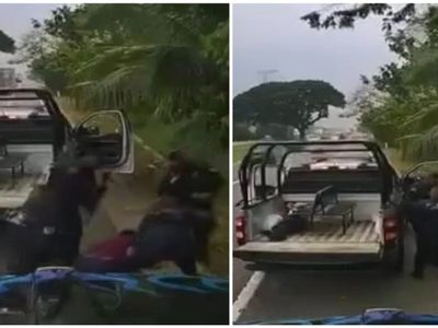 Cámara graba agresión de policías contra conductor de grúa en Cunduacán, Tabasco