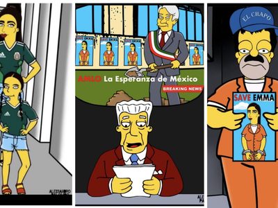 Emma Coronel, El Chapo Guzmán y AMLO, al estilo de Los Simpson