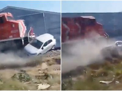 Mujer intenta ganarle el paso al tren en su vehículo y termina siendo arrollada (Video)