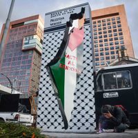 Colocan “antimonumento” como apoyo a Palestina en el Hemiciclo a Benito Juárez