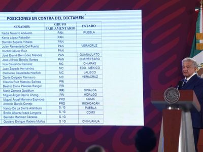 AMLO exhibe en la mañanera a senadores que votaron contra la reforma militar