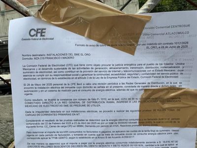 CFE requiere al SME pago de casi 17 millones de pesos sólo por un bimestre de huachicoleo eléctrico