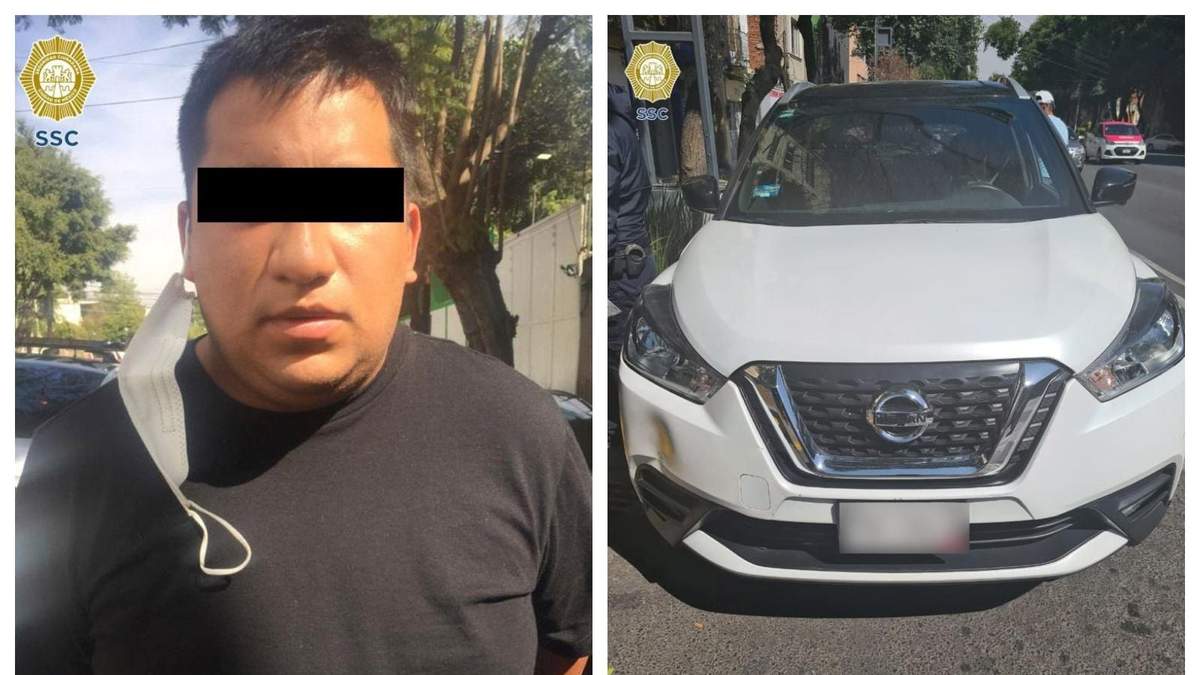 Fernando Daniel “N” y el auto en el que trasladaba la droga