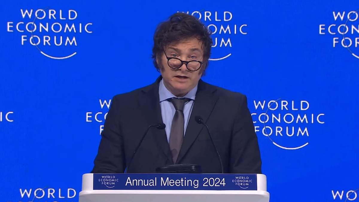 Javier Milei habló por primera vez ante líderes mundiales y grandes empresarios. Fuente: (Twitter)