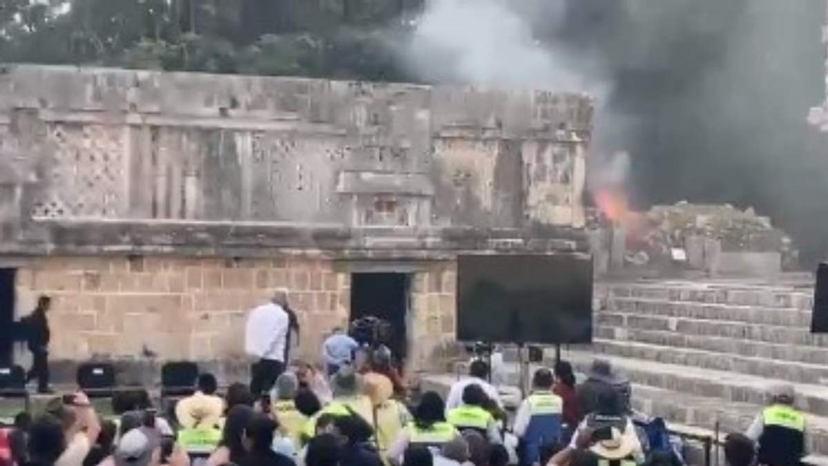 Corto circuito durante evento de AMLO en Uxmal