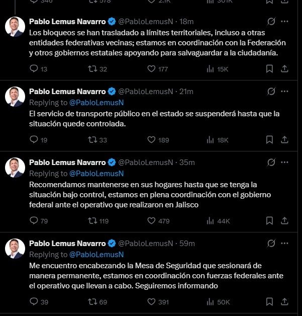 Pablo Lemus jalisco narcobloqueos codigo rojo
