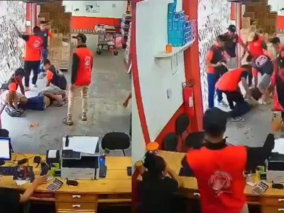 Empleados de una bodega se defienden de un asalto y someten al ladrón | IMÁGENES FUERTES