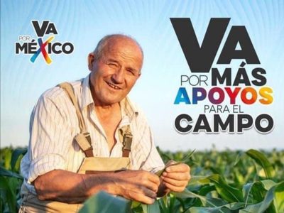 Critican a la alianza "Va por México" por usar campesino blanco en su publicidad