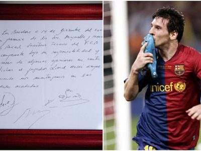 En esta cantidad se subastó la servilleta que fue el primer contrato de Messi con el Barcelona