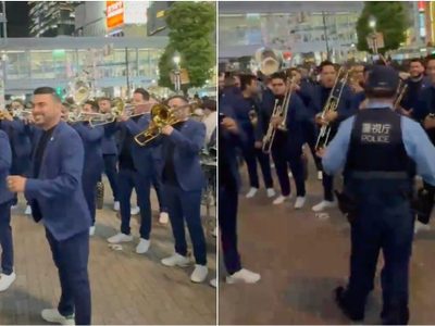 ¡Les cayó la policía! Así callaron a la Banda El Recodo mientras tocaba en calles de Japón (Videos)