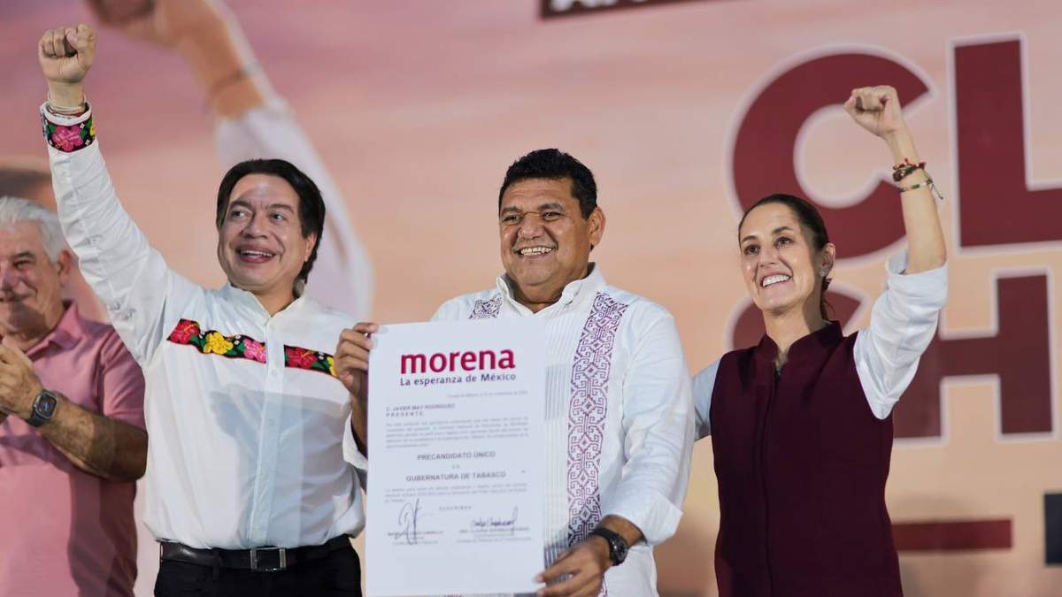 Mario Delgado, Javier May y Claudia Sheinbaum