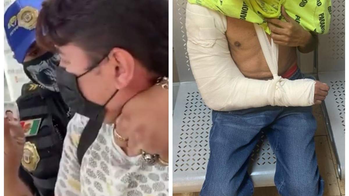 En dos videos se puede ver al policía agrediendo a uno de las personas con discapacidad