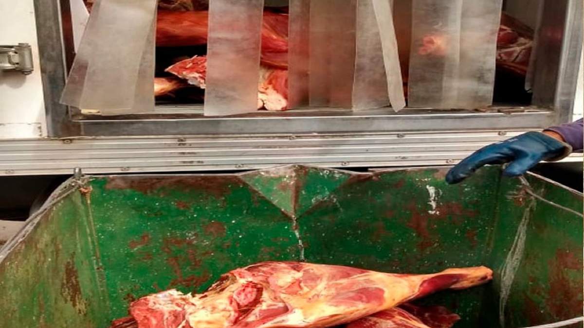 Preciso momento del decomiso de carne en Zapala. Fuente: (Twitter)