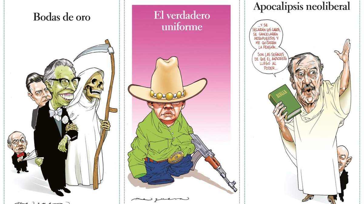 Algunos de los cartones de Antonio Helguera en Proceso