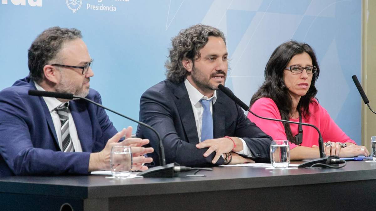 Matías Kulfas, ministro de Desarrollo Productivo; Santiago Cafiero, jefe de Gabinete y Paula Español, secretaria de Comercio Interior. (Fuente: Twitter)