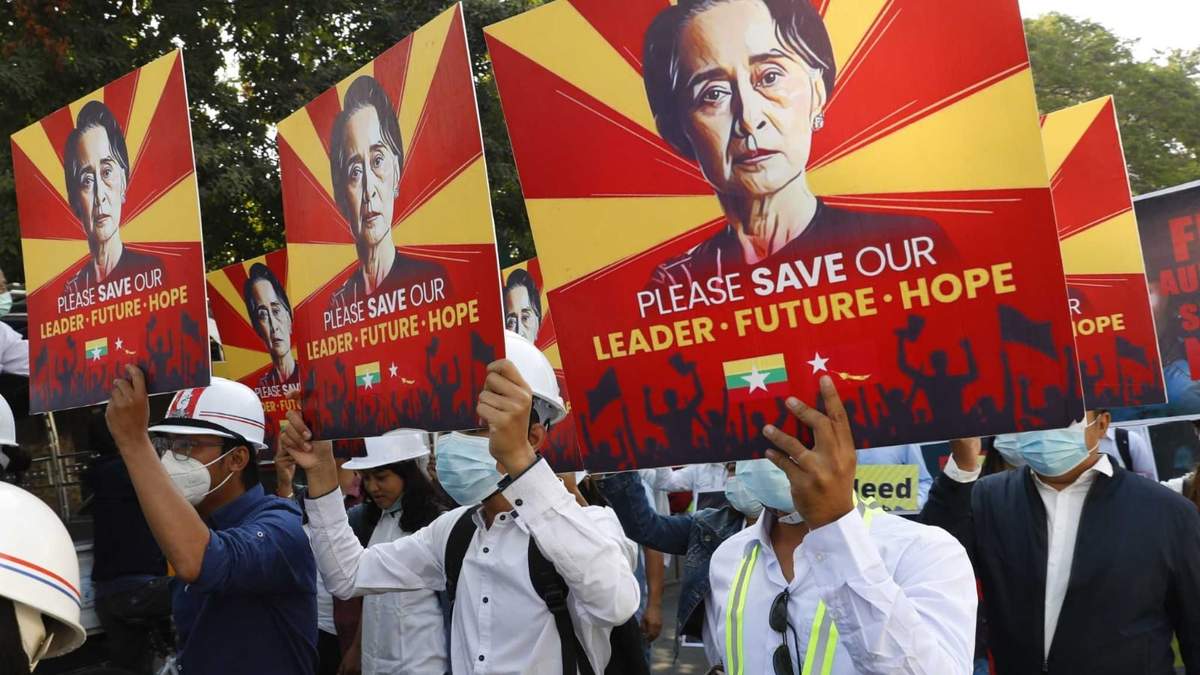 Protestas masivas en Mandaly, Myanmar. Fuente: (Twitter)