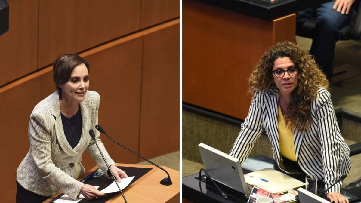 Las senaoras del PAN, Lilly Téllez, y de Morena, Rocío Abreu