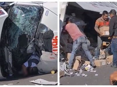 Habitantes de Veracruz roban mercancía de tráiler e ignoran al chofer que agoniza (Video)