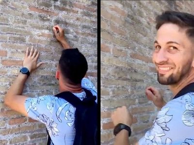 Buscan a turista que grabó su nombre en el Coliseo romano