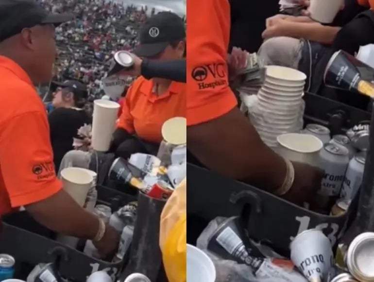 Captan a vendedor sirviendo cerveza adulterada con agua sucia en la Serie Nascar CDMX