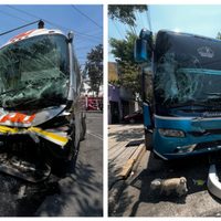 Chocan dos autobuses, un taxi y una camioneta en la Venustiano Carranza; hay 13 heridos