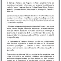 Consejo Mexicano de Negocios a AMLO: descalificaciones infundadas no construyen confianza ni certeza