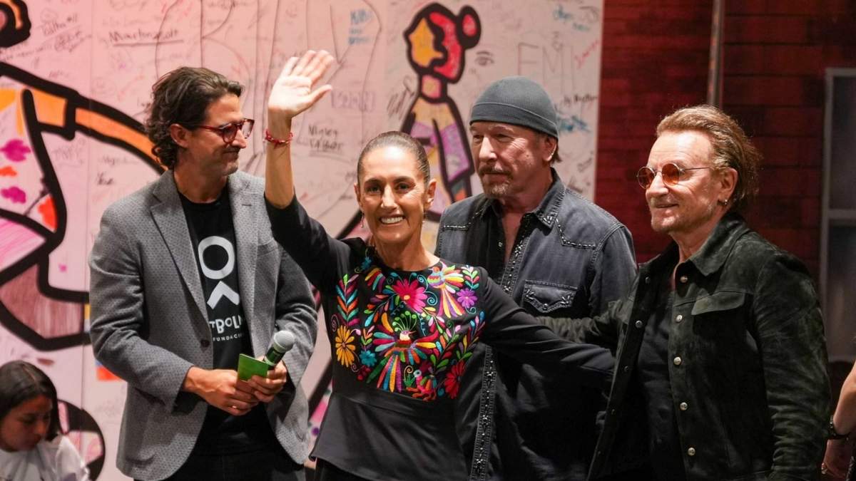 Claudia Sheinbaum con The Edge y Bono, de U2