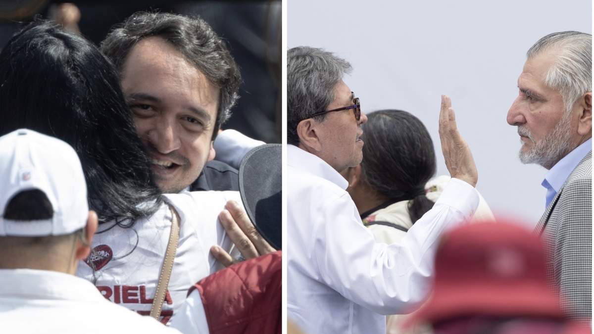 Andrés Manuel López Beltrán, Ricardo Monreal y Adán Augusto López, en el mitin de Claudia Sheinbaum