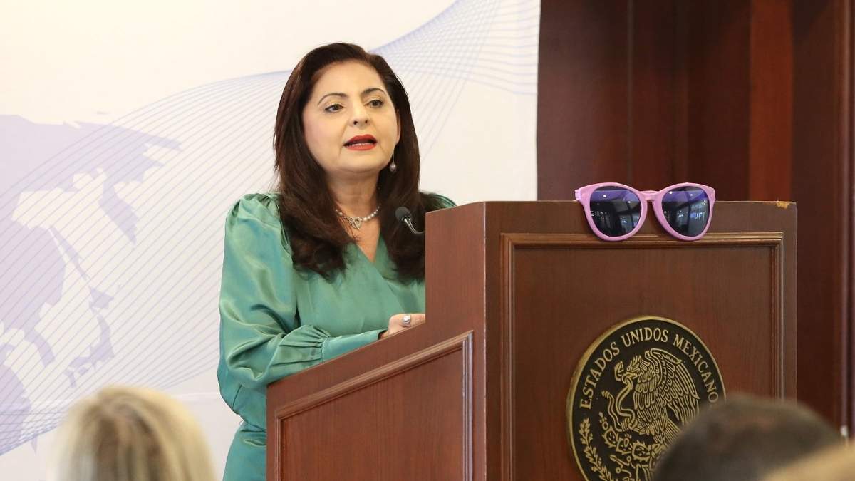 La presidenta de la Sala Superior del TEPJF, Mónica Soto Fregoso, ante el cuerpo diplomático acreditado en México