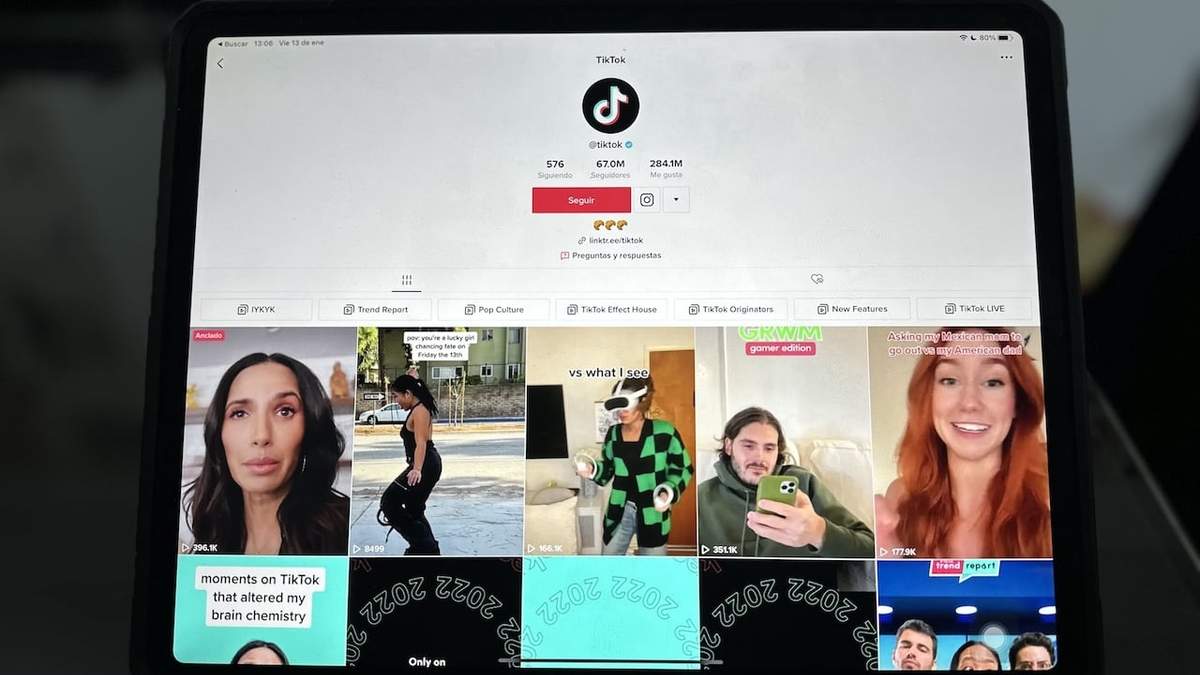 Prueba de TikTok horizontal en la versión de iPad