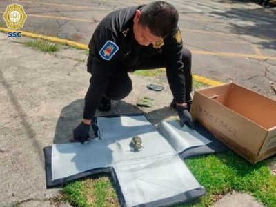 Dejan una granada de fragmentación sobre la banqueta en Lomas de Chapultepec