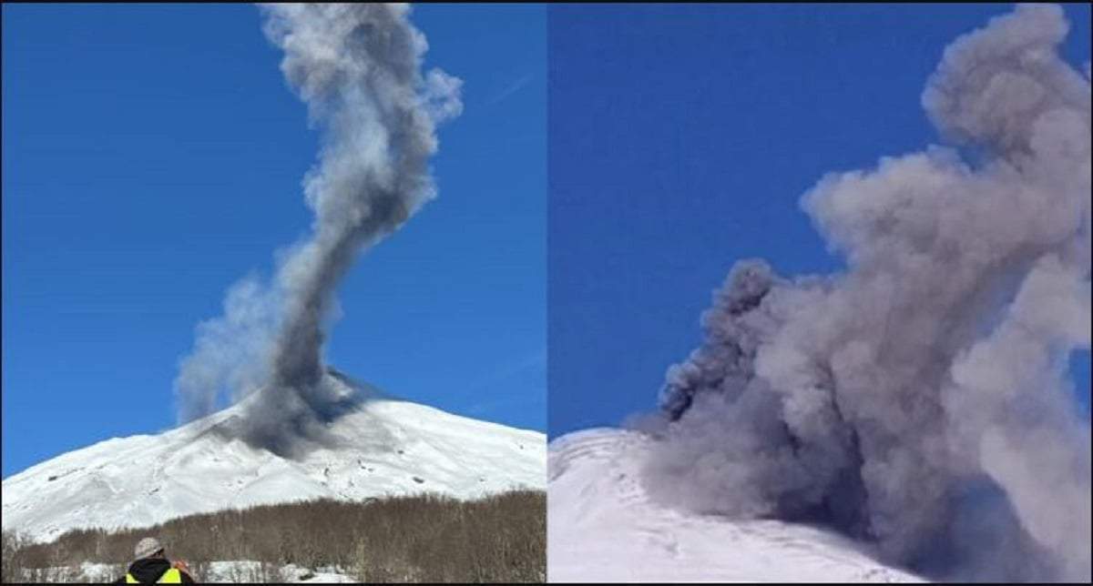 La enorme columna de humo y cenizas que expulsó el volcán Villarrica, ubicado en territorio chileno. Fuente: (BioBio Chile)