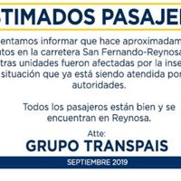 Narcobloqueos afectan a dos autobuses de Transpais en Tamaulipas