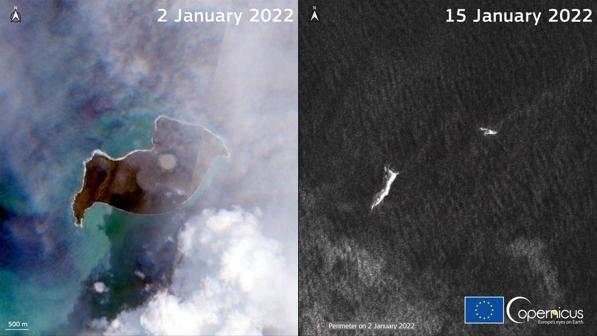Tras violenta erupción, desparece isla del volcán de Tonga