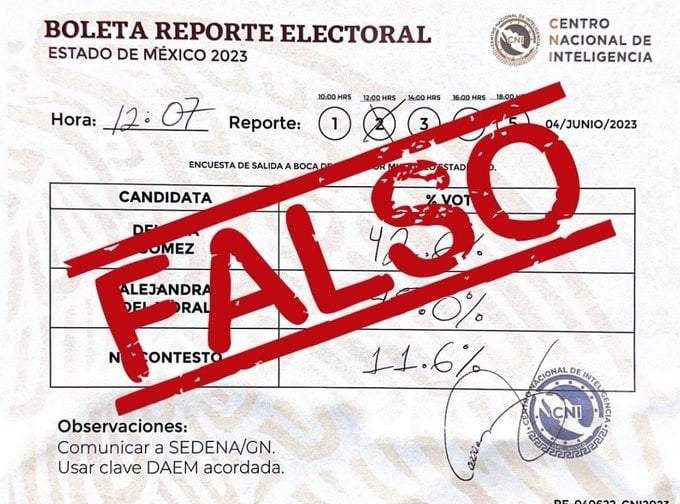 Imagen de una boleta del CNI donde se indican los resultados de las elecciones del 4 de junio de 2023 que es falsa