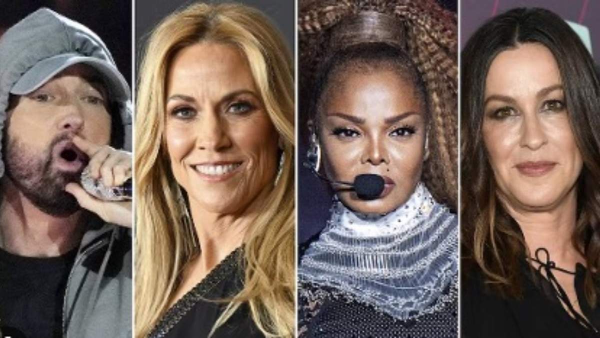 Esta combinación de imágenes muestra a Eminem, de izquierda a derecha, Sheryl Crow, Janet Jackson y Alanis Morissette