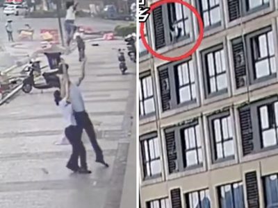 Un hombre salva a una niña que cayó de un quinto piso (Video)