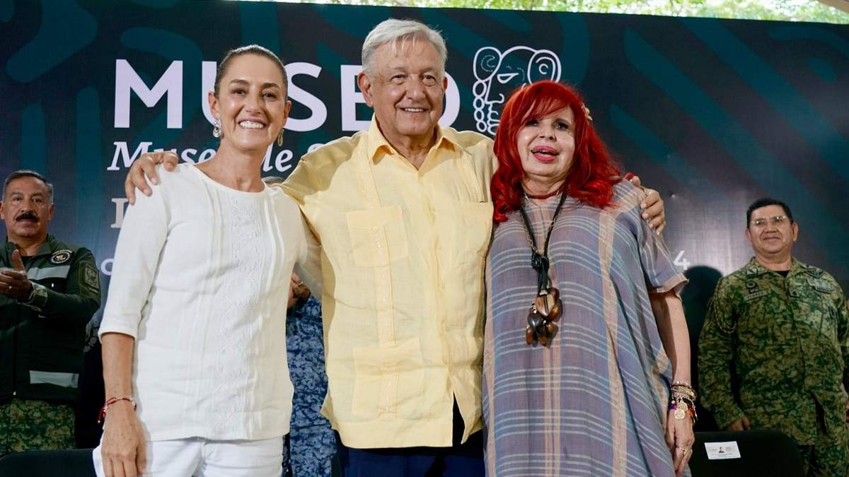 Claudia Sheinbaum, Andrés Manuel López Obrador y Layda Sansores en la inauguración del Museo de Sitio de Edzná