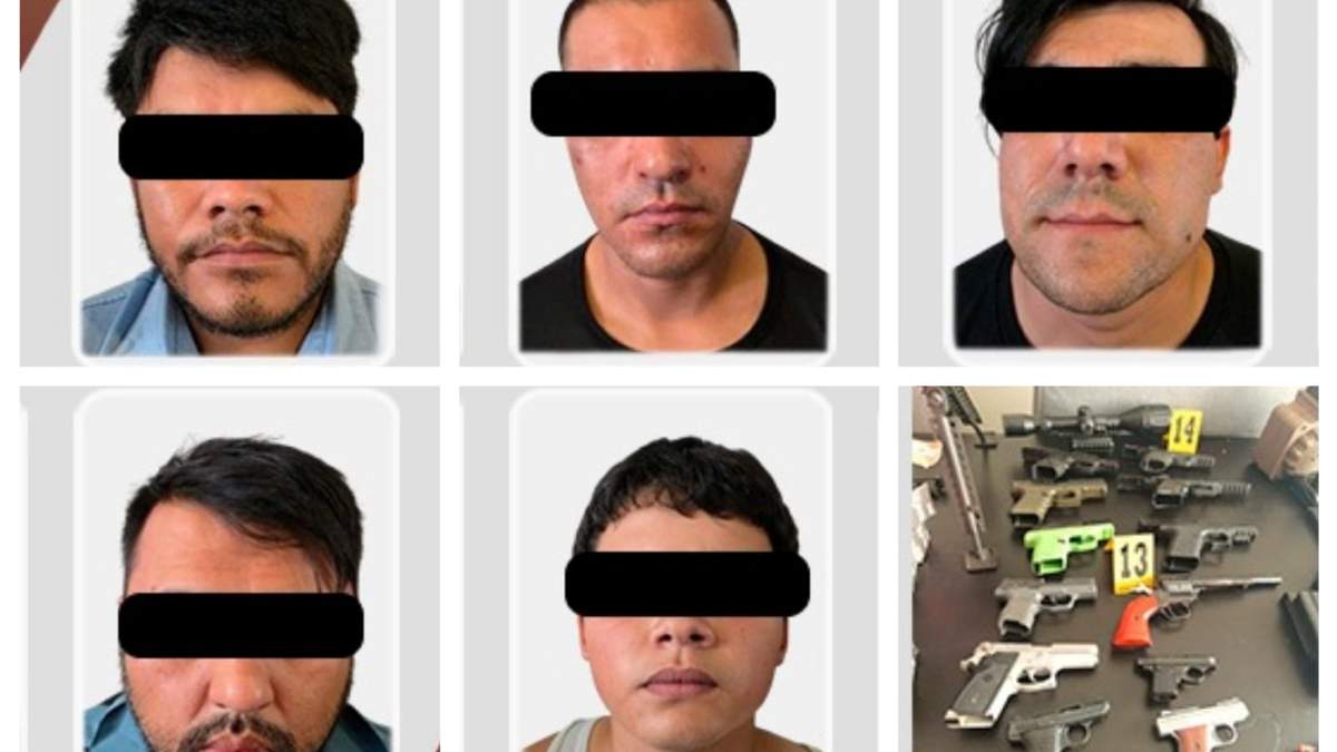 Los cinco detenidos y parte de las armas decomisadas
