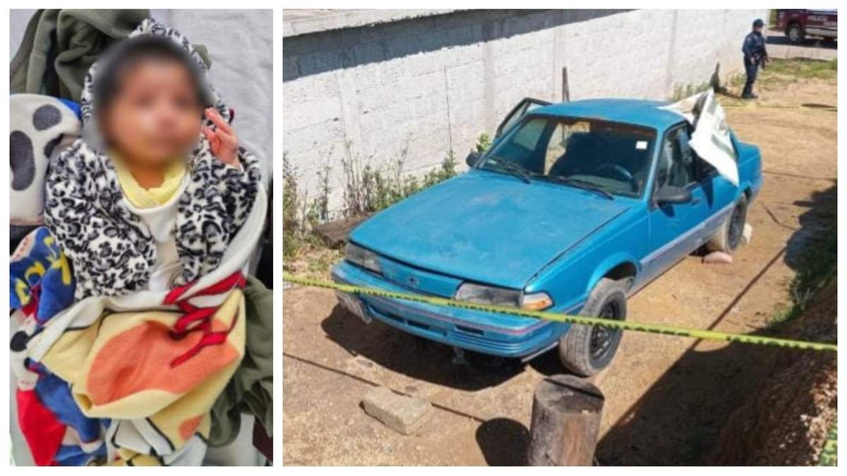 El bebé recuperado y el auto en el que fue abandonado