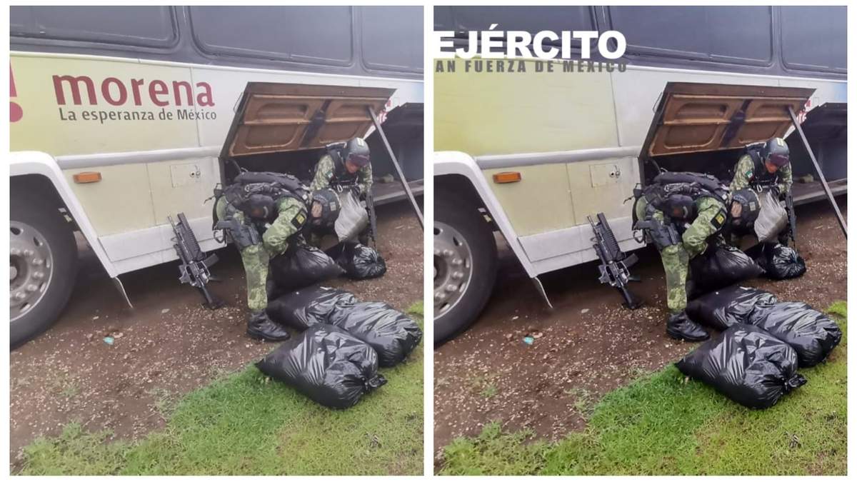 La fotografía difundida en redes sociales y la que publicó la Sedena en su comunicado.