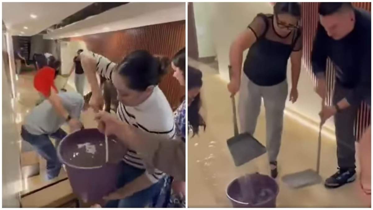 Labores de limpieza del agua que ingresó al Congreso de la CDMX por las fuertes lluvias registradas del 12 de mayo de 2026