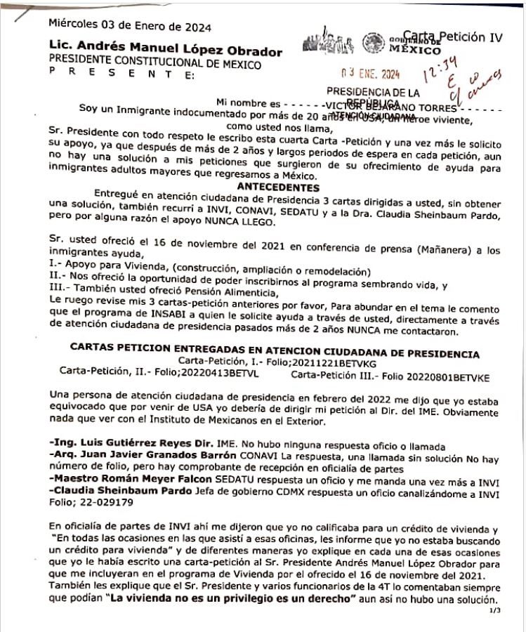 Carta migrante Bejarano