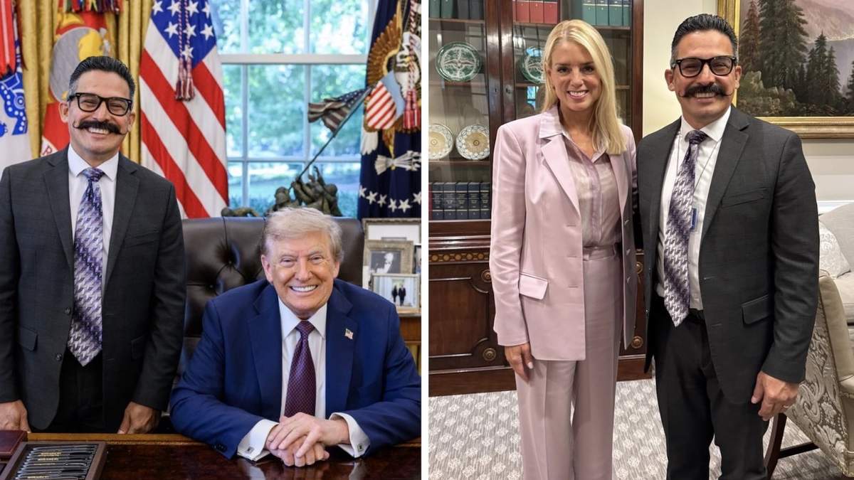 El juez Enrique Camarena, hijo del "Kiki", asesinado agente de la DEA, con el presidente Donald Trump y la fiscal general Pam Bondi
