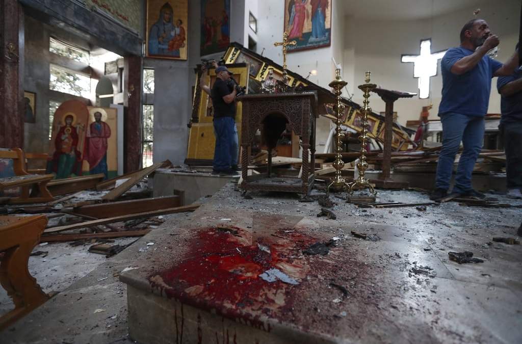 Vista de la iglesia Mar Elias en Dweil'a, en las afueras de Damasco, Siria, después del atentado, el 22 de junio del 2025