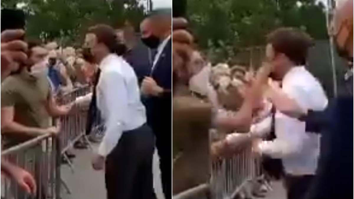 El presidente francés, Emmanuel Macron, fue agredido por un hombre en una visita oficial