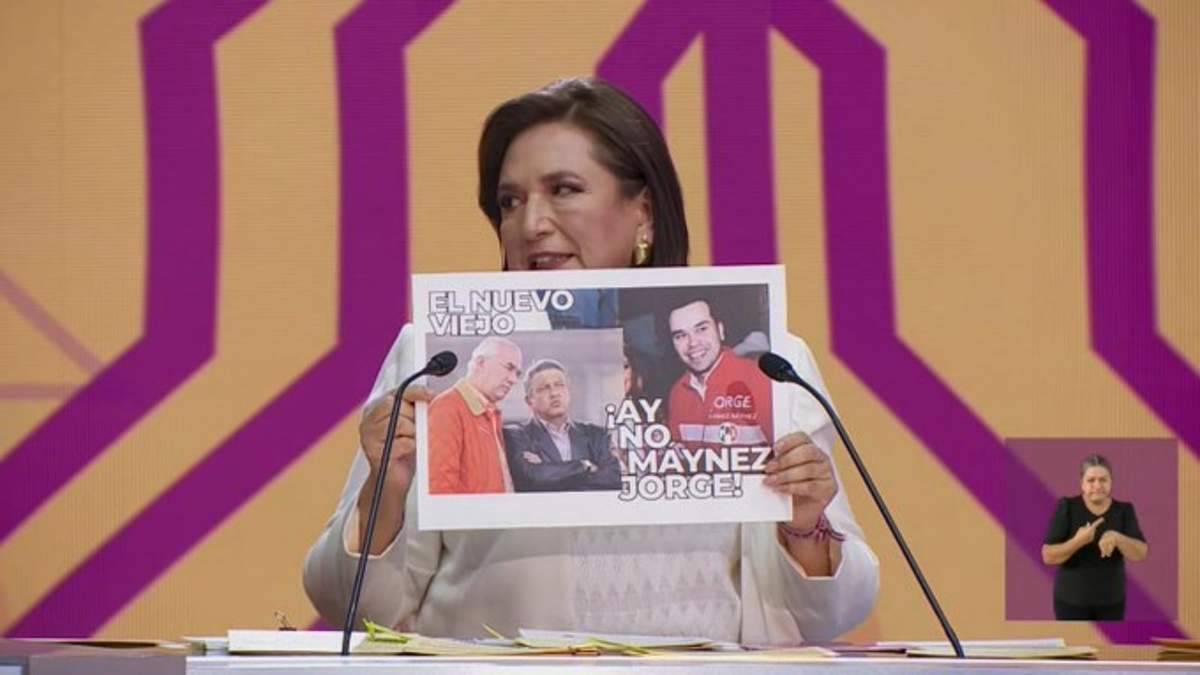 Xóchitl Gálvez presentó una imagen de Dante Delgado junto al presidente Andrés Manuel López Obrador y Jorge Álvarez Máynez