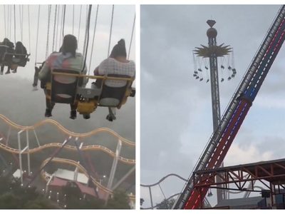 Visitantes de Six Flags quedan suspendidos a 74 metros de altura (Video)