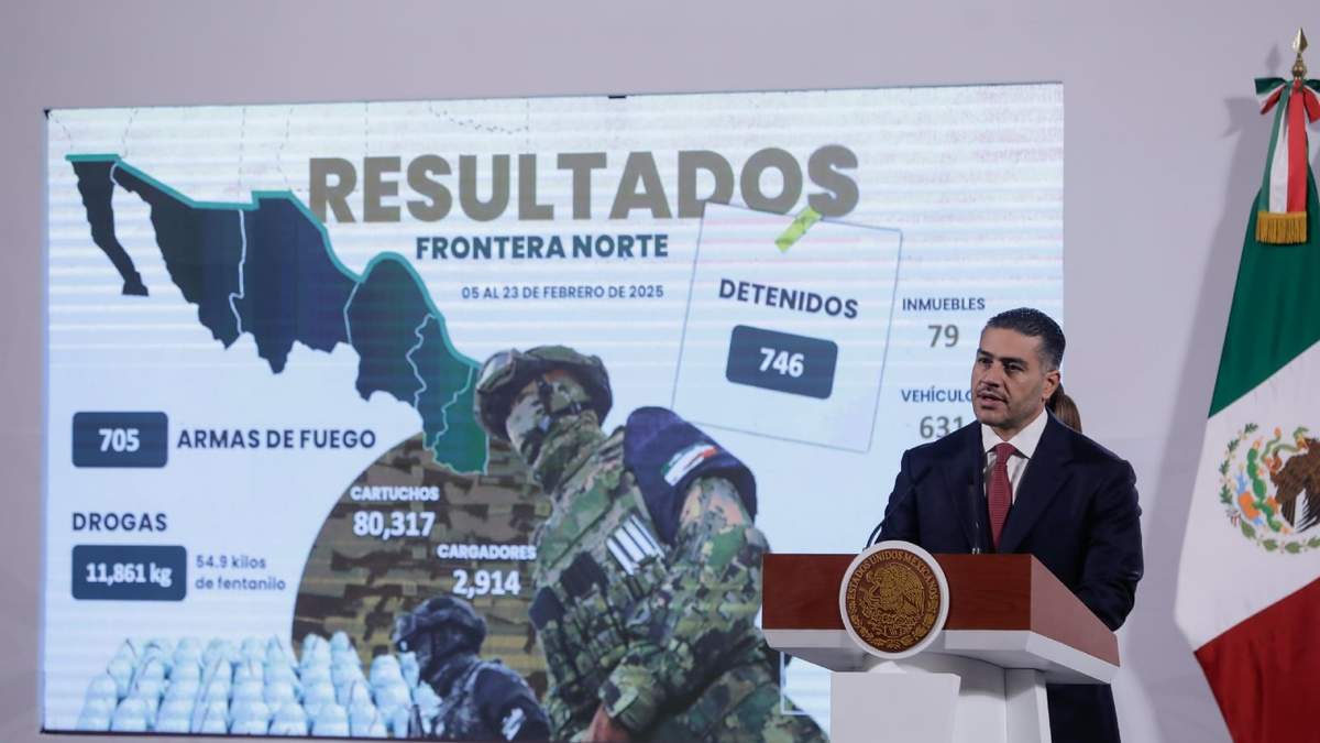 Omar García Harfuch presenta los resultados de las operaciones en la frontera norte, como parte del combate al crímen organizado